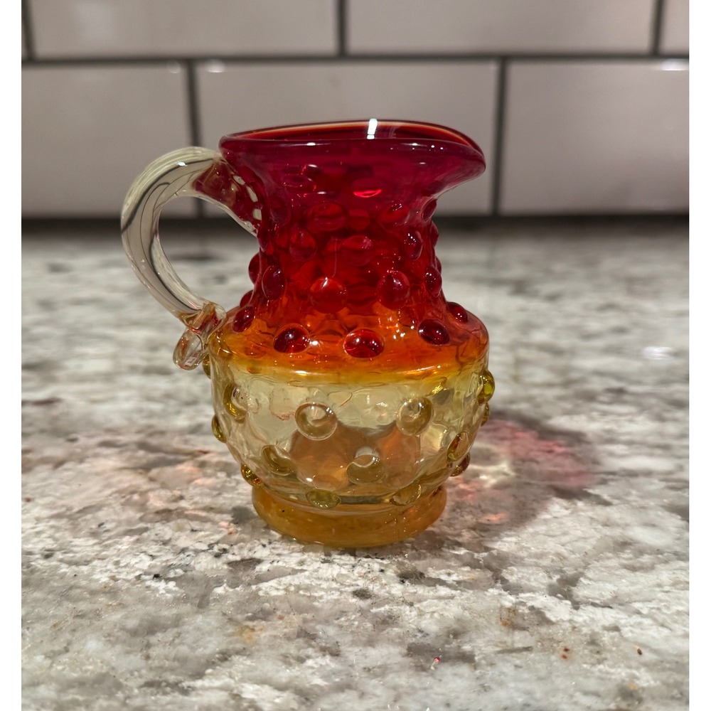 Kanawha Vintage Amberina hobnail 3.5" glass pitcher